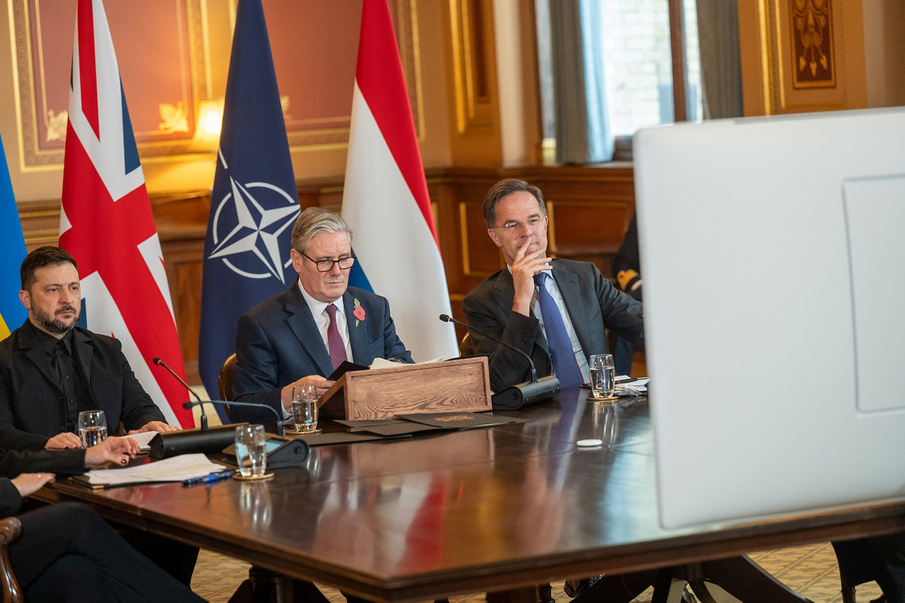 Volodymyr Zelenskyy, President of Ukraine, Keir Starmer, Prime Minister of the United Kingdom, NATO Secretary General Mark Rutte 
