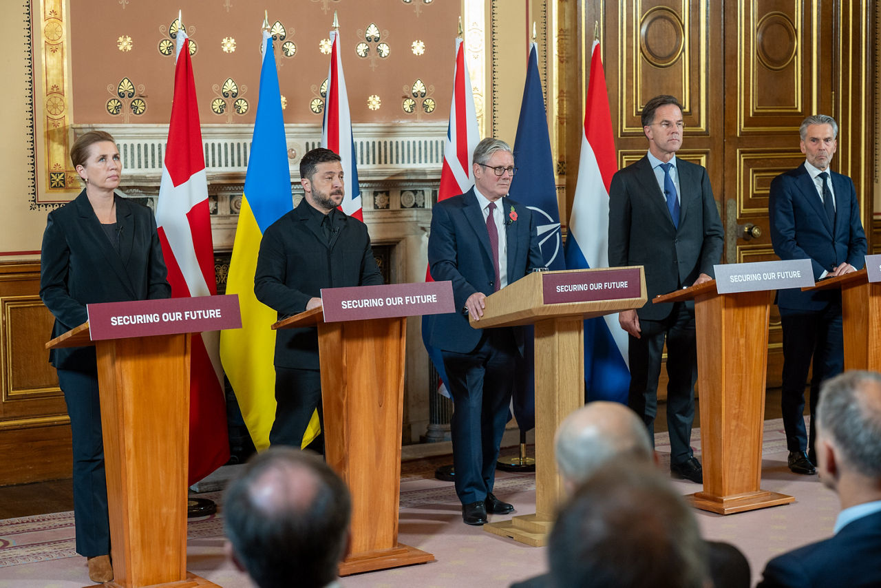 Joint press conference with Mette Frederiksen, Prime Minister of Denmark, Volodymyr Zelenskyy, President of Ukraine, Keir Starmer, Prime Minister of the United Kingdom, NATO Secretary General Mark Rutte and Dick Schoof, Prime Minister of The Netherlands