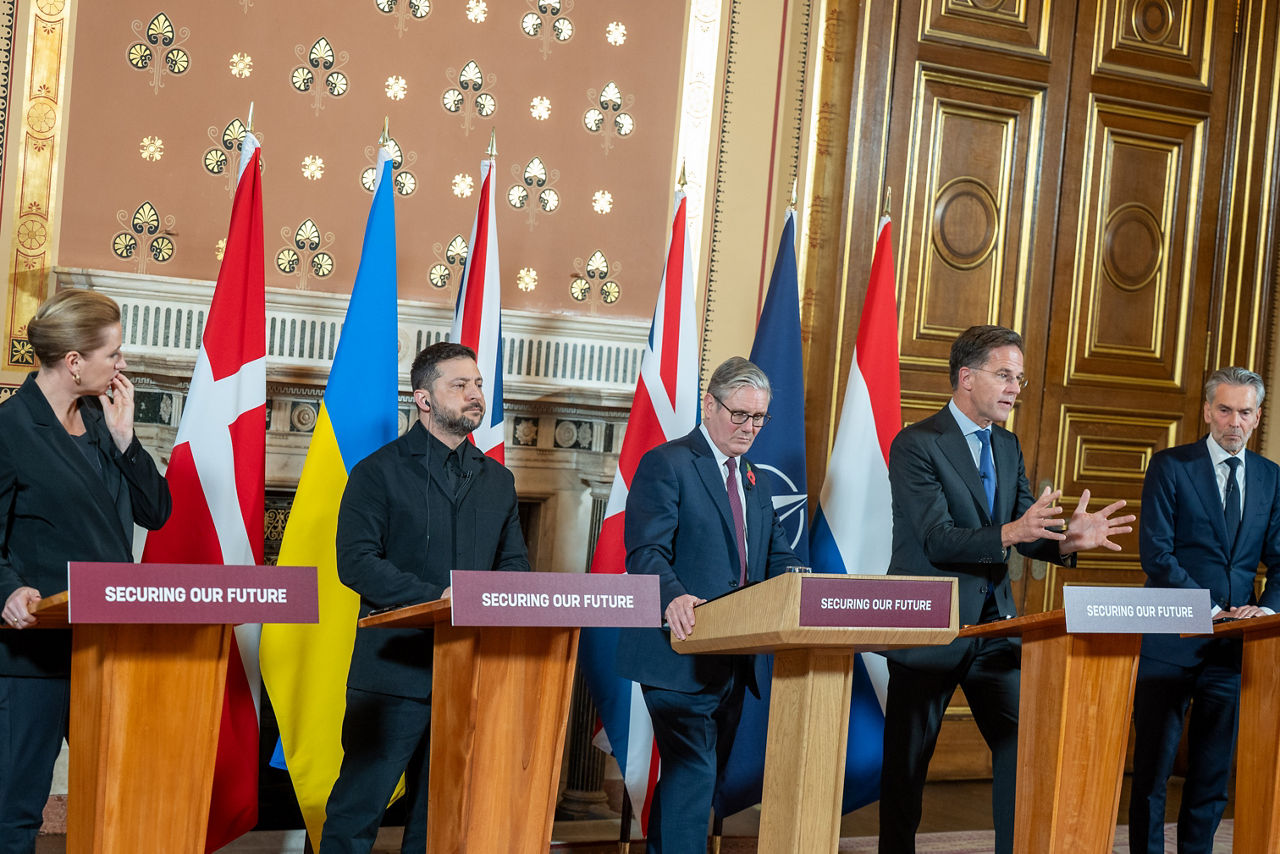 Joint press conference with Mette Frederiksen, Prime Minister of Denmark, Volodymyr Zelenskyy, President of Ukraine, Keir Starmer, Prime Minister of the United Kingdom, NATO Secretary General Mark Rutte and Dick Schoof, Prime Minister of The Netherlands
