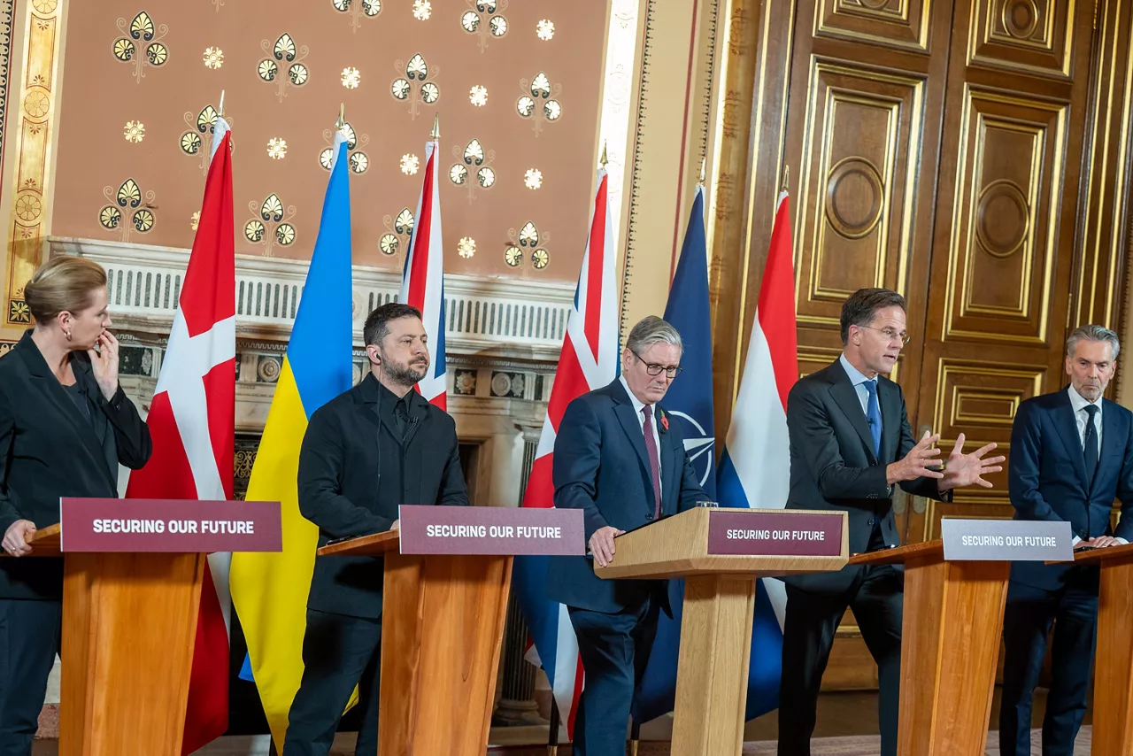 Joint press conference with Mette Frederiksen, Prime Minister of Denmark, Volodymyr Zelenskyy, President of Ukraine, Keir Starmer, Prime Minister of the United Kingdom, NATO Secretary General Mark Rutte and Dick Schoof, Prime Minister of The Netherlands