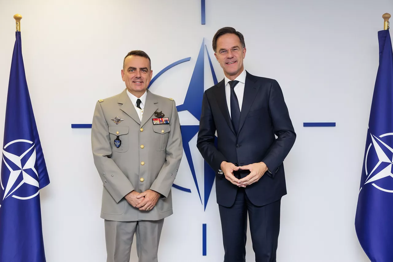 NATO Secretary General Mark Rutte meets with Major General Christophe Hintzy, Commander of NATO Mission Iraq