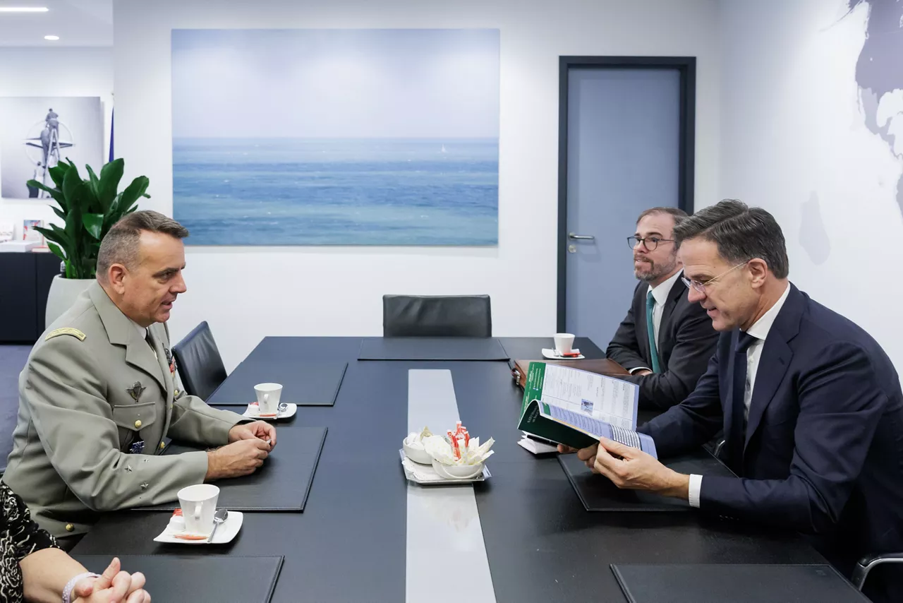 NATO Secretary General Mark Rutte meets with Major General Christophe Hintzy, Commander of NATO Mission Iraq