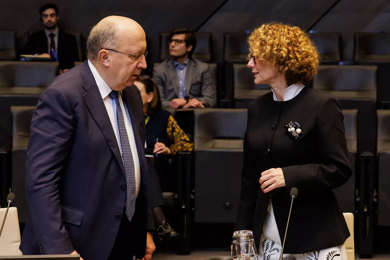 Andrius Kubilius, European Commissioner for Defence and Space attends a meeting of the North Atlantic Council with NATO Secretary General Mark Rutte and NATO Deputy Secretary General Radmila Shekerinska