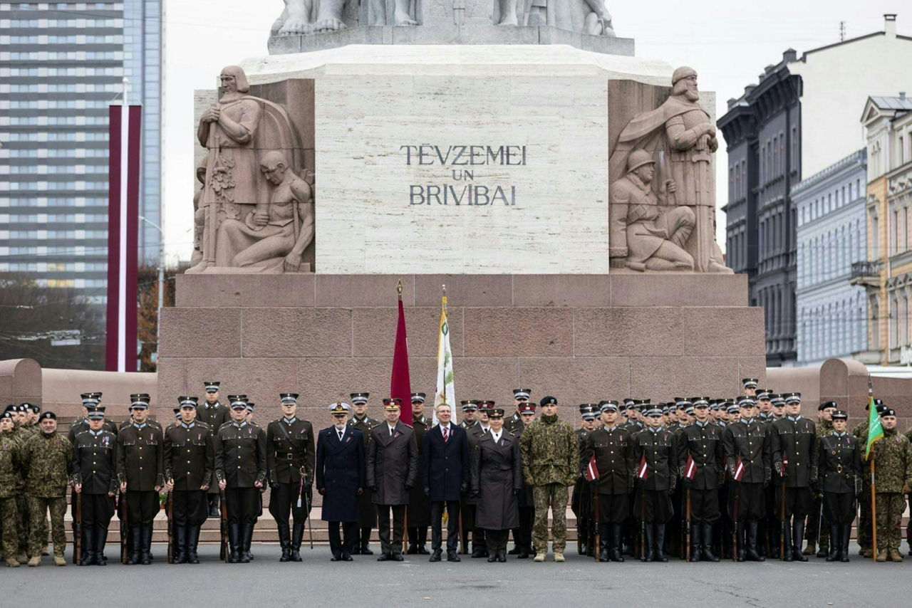 Chair of the NATO Military Committee commemorates Lāčplēsis Day at the Freedom Monument in Riga, Latvia.