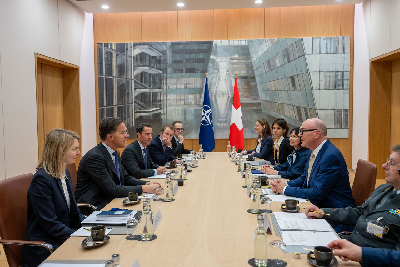 NATO Secretary General Mark Rutte meets with Martin Pfister, Head of the Federal Department of Defence, Civil Protection and Sport of Switzerland at NATO Headquarters in Brussels, Belgium