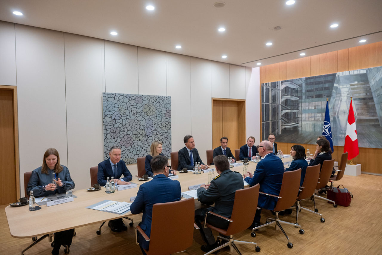 NATO Secretary General Mark Rutte meets with Martin Pfister, Head of the Federal Department of Defence, Civil Protection and Sport of Switzerland at NATO Headquarters in Brussels, Belgium