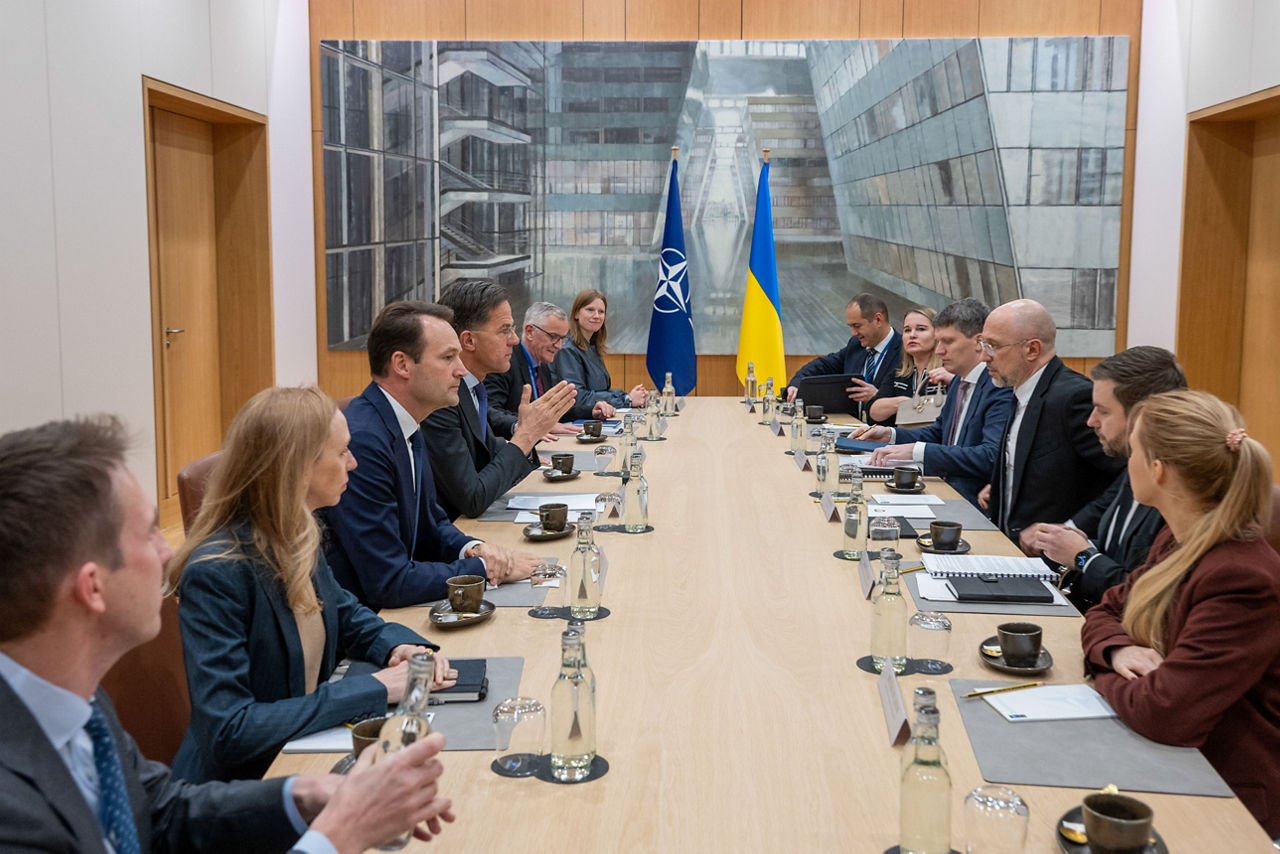 NATO Secretary General Mark Rutte meets with Denys Shmyhal, Minister of Defence of Ukraine at NATO Headquarters in Brussels, Belgium
