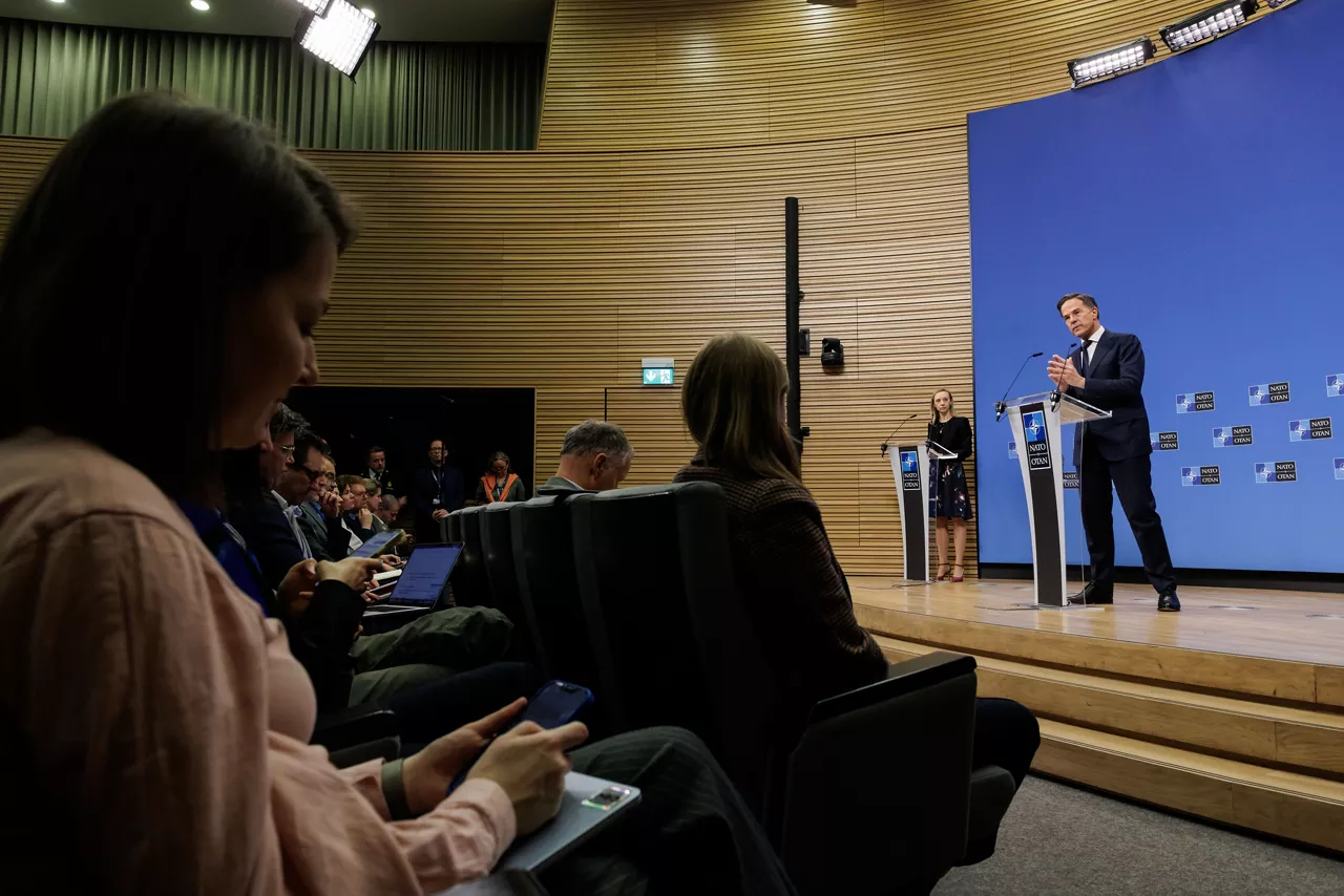 NATO Secretary General Mark Rutte press conference ahead of the meeting of NATO Ministers of Foreign Affairs