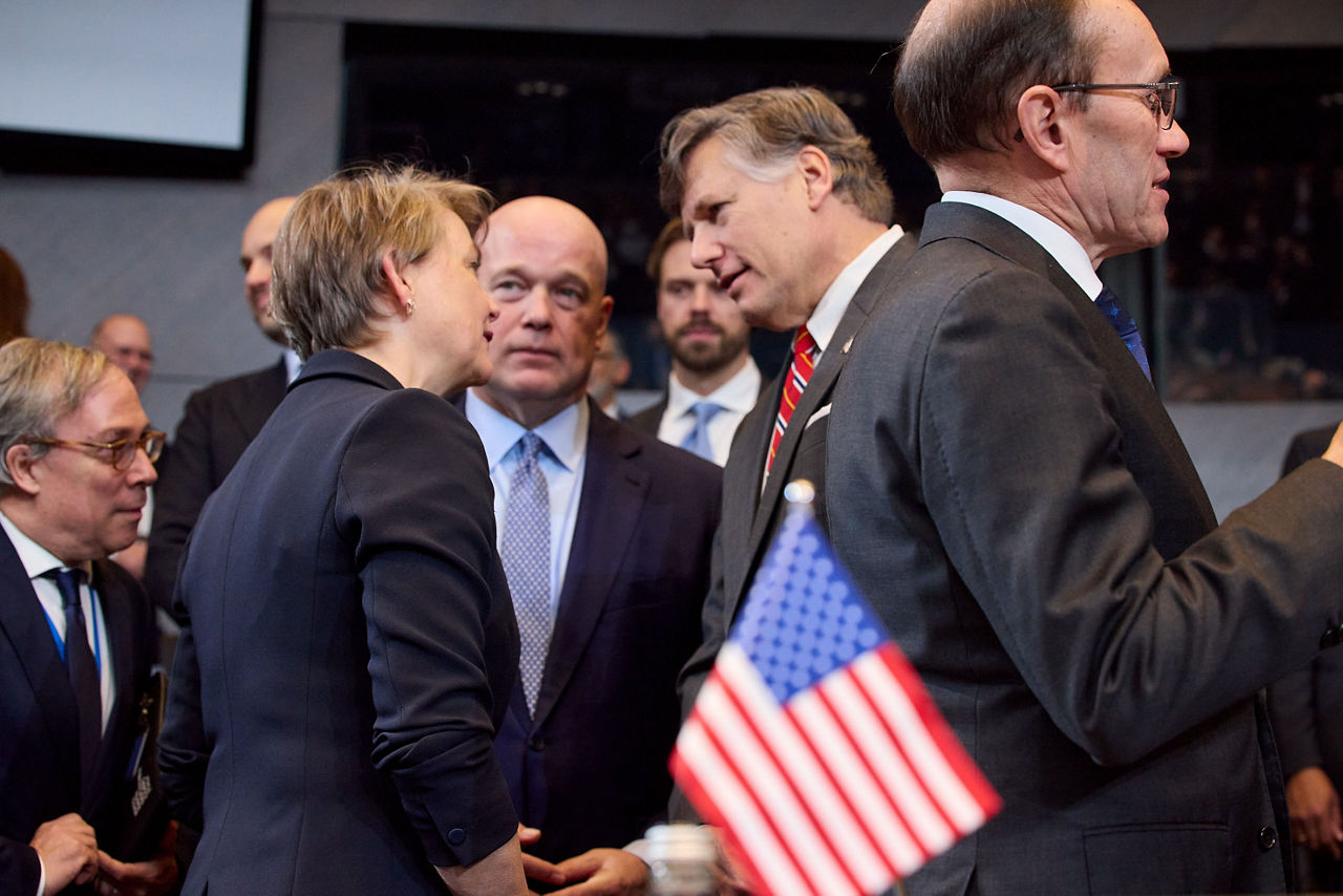 Yvette Cooper (UK Foreign Secretary), Matthew Whitaker (US Permanent Representative to NATO) and Christopher Landau (Deputy US State Secretary) 
