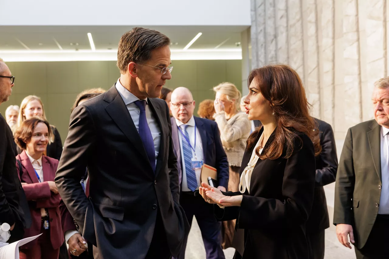 NATO Secretary General Mark Rutte and Elisa Spiropali (Minister of Foreign Affairs, Albania)