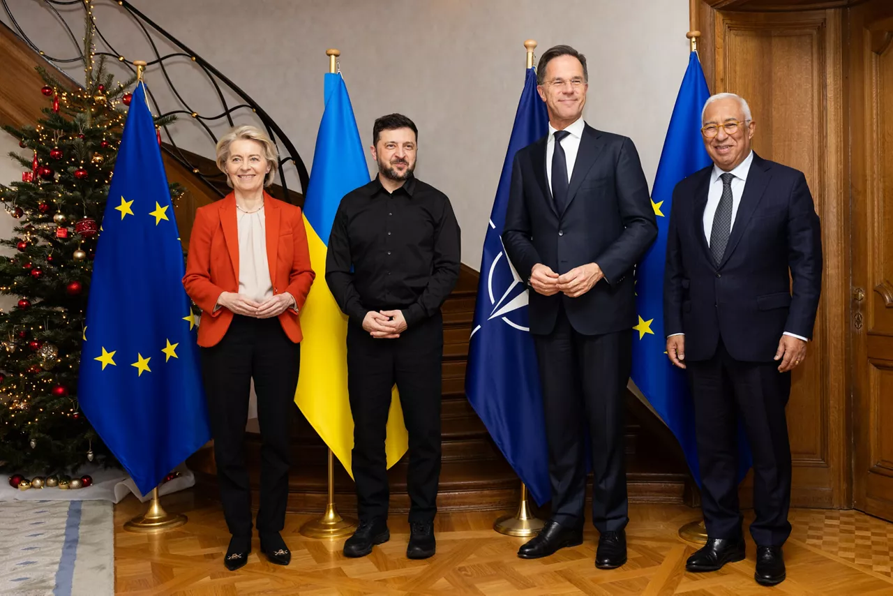 NATO Secretary General Mark Rutte, President of Ukraine Volodymyr Zelenskyy, President of the European Council António Costa and the President of the European Commission Ursula von der Leyen