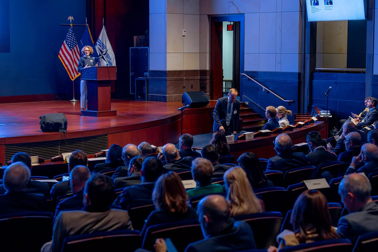 NATO Deputy Secretary General Radmila Shekerinska gives a speech at the NATO Parliamentary Assembly Transatlantic Forum
