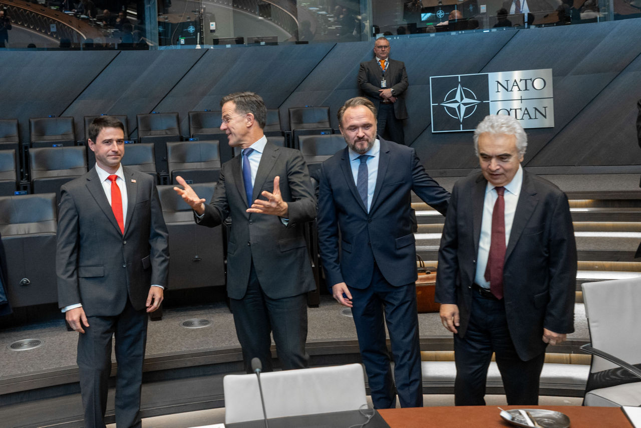 NATO Secretary General Mark Rutte attends the North Atlantic Council along with Dr Fatih Birol, Executive Director of the International Energy Agency, Tommy Joyce, Acting Assistant Secretary for International Affairs, US Department of Energy and Dan Jørgensen, European Commissioner for Energy and Housing