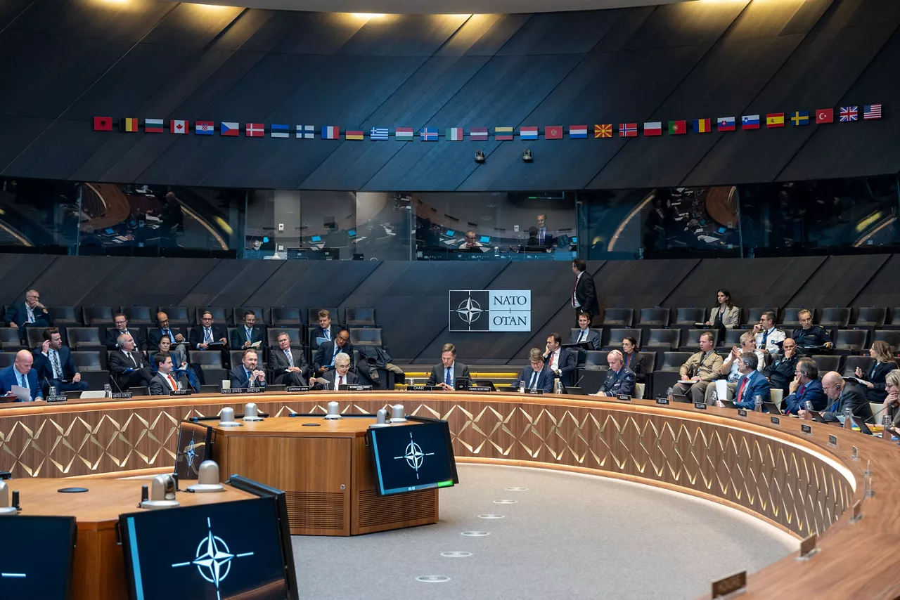 NATO Secretary General Mark Rutte attends the North Atlantic Council along with Dr Fatih Birol, Executive Director of the International Energy Agency, Tommy Joyce, Acting Assistant Secretary for International Affairs, US Department of Energy and Dan Jørgensen, European Commissioner for Energy and Housing