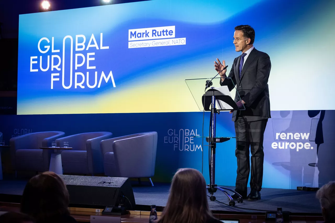 NATO Secretary General Mark Rutte addresses the Renew Europe Global Europe Forum 2026 at the European Parliament