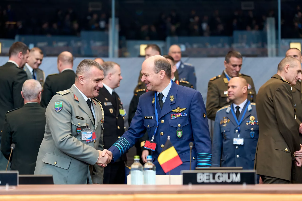 Left to Right - The Chief of Defence of Albania, Lieutenant General Arben Kingji meeting the Chief of Defence of Belgium, General Frederik Vansina