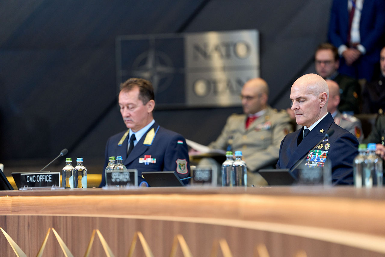 Left to Right - The Secretary to the NATO Military Committee, Brigadier General Jozsef Szucs and the Director of the Office of the Chair of the NATO Military Committee, Rear Admiral Alberto Sodomaco