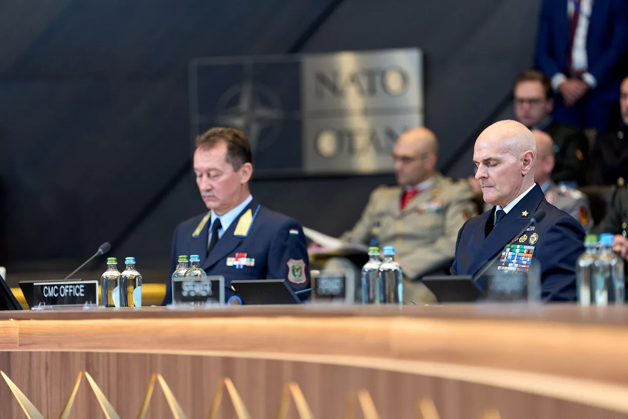 Left to Right - The Secretary to the NATO Military Committee, Brigadier General Jozsef Szucs and the Director of the Office of the Chair of the NATO Military Committee, Rear Admiral Alberto Sodomaco