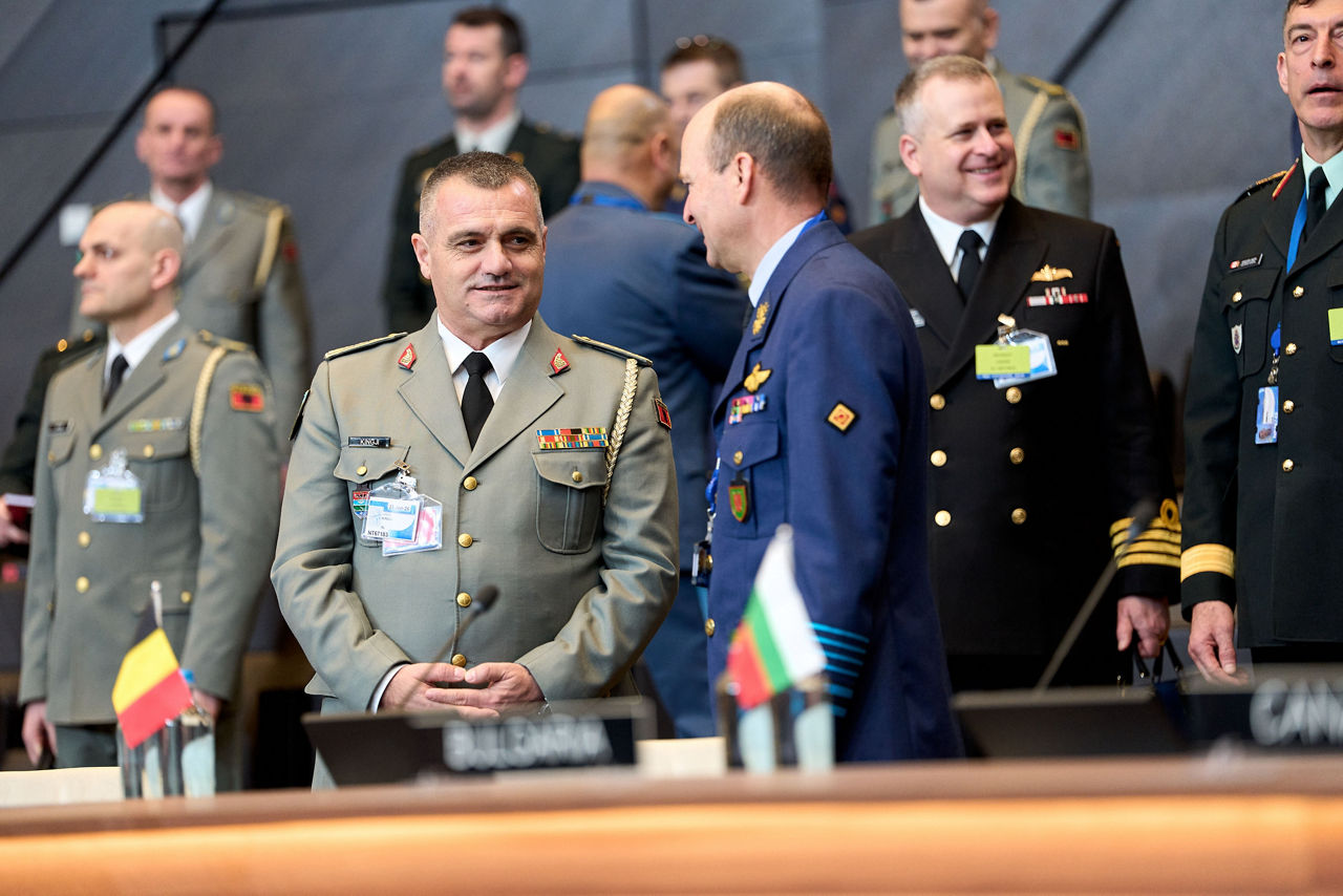 Left to Right - The Chief of Defence of Albania, Lieutenant General Arben Kingji meeting the NATO Chief of Defence of Belgium, General Frederik Vansina 