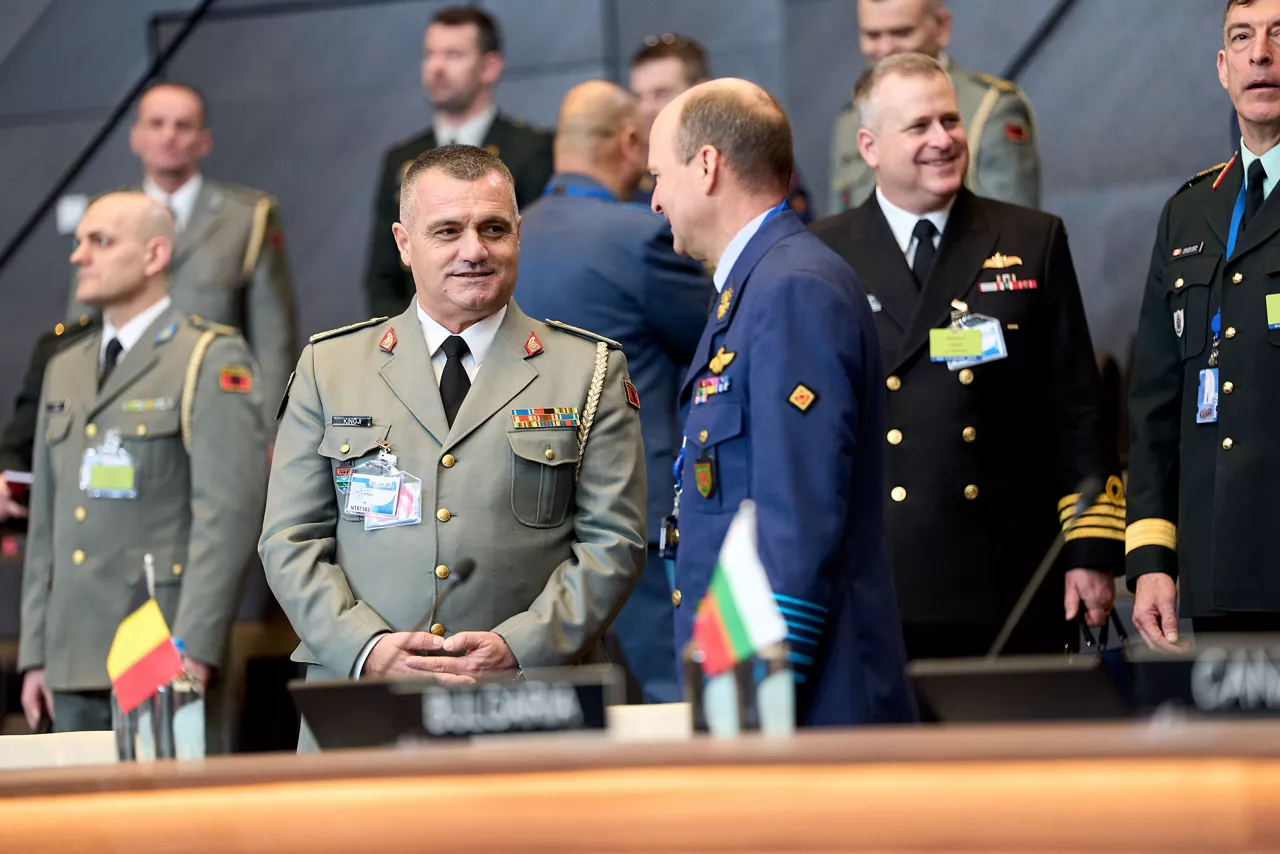 Left to Right - The Chief of Defence of Albania, Lieutenant General Arben Kingji meeting the NATO Chief of Defence of Belgium, General Frederik Vansina 
