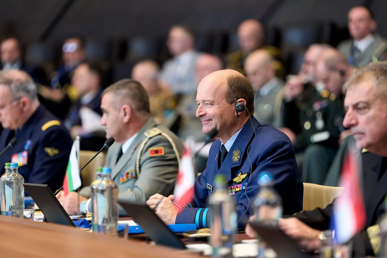 Left to Right - The Chief of Defence of Albania, Lieutenant General Arben Kingji, the Chief of Defence of Belgium, General Frederik Vansina, and the Chief of Defence of Bulgaria, Admiral Emil Eftimov