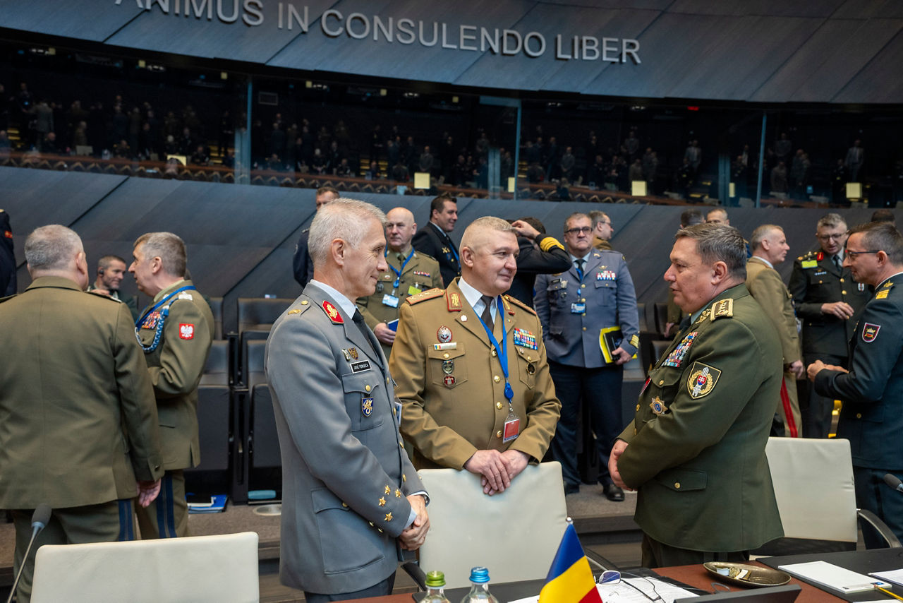 Left to Right - The Chief of Defence of Portugal, General José Nunes da Fonseca, the Chief of Defence of Romania, General Gheorghiță Vlad, and the Chief of Defence of Slovakia, General Daniel Zmeko