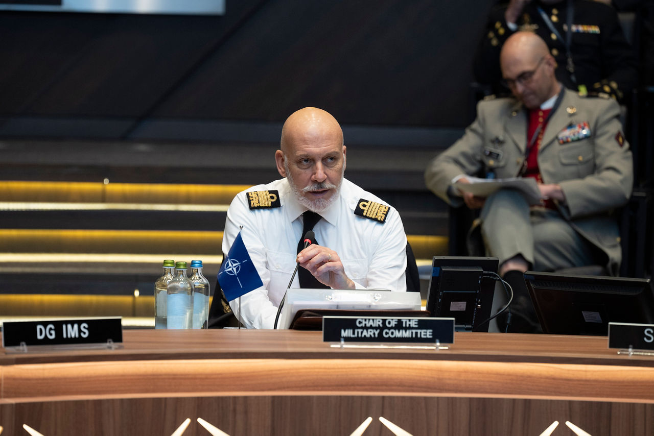 The Chair of the NATO Military Committee (CMC), Admiral Giuseppe Cavo Dragone during Session 2