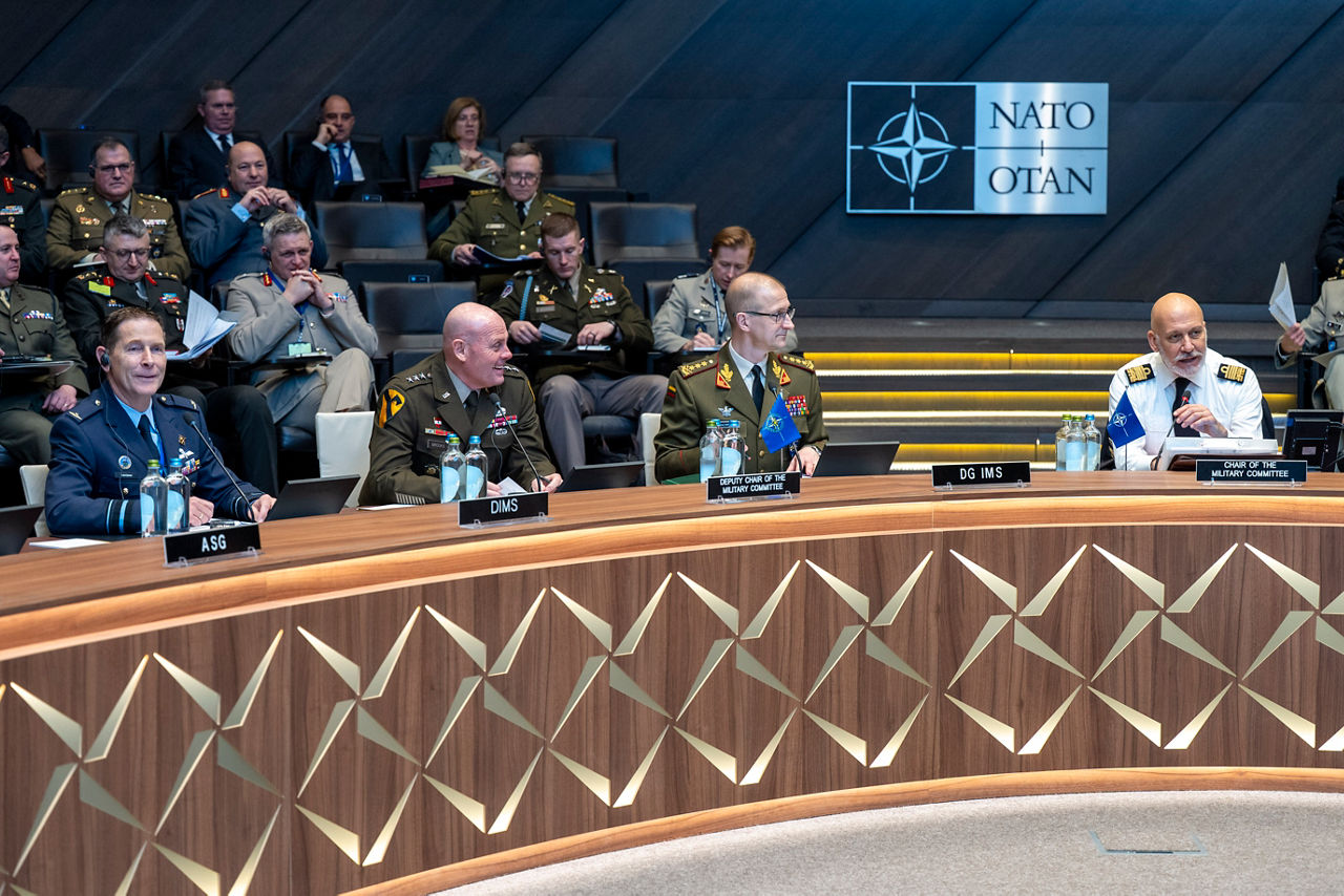 Left to Right - The Director of Policy & Capabilities, Major General Richard Laurijssen, the Deputy Chair of the NATO Military Committee (DCMC), Lieutenant General W. Phil Brooks, the Director General of the International Military Staff (DGIMS), Lieutenant General Remig