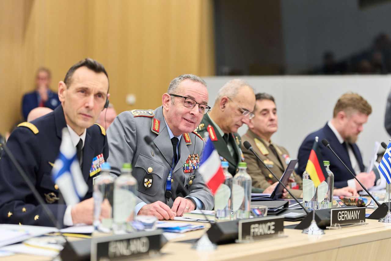 Left to Right - The Chief of Defence of France, General Fabien Mandon; the Chief of Defence of Germany, General Carsten Breuer; the Chief of Defence of Greece, General Dimitrios Choupis; the Chief of Defence of Hungary, General Gábor Böröndi; the Chief of Defence of Iceland, Director General Jónas Allansson