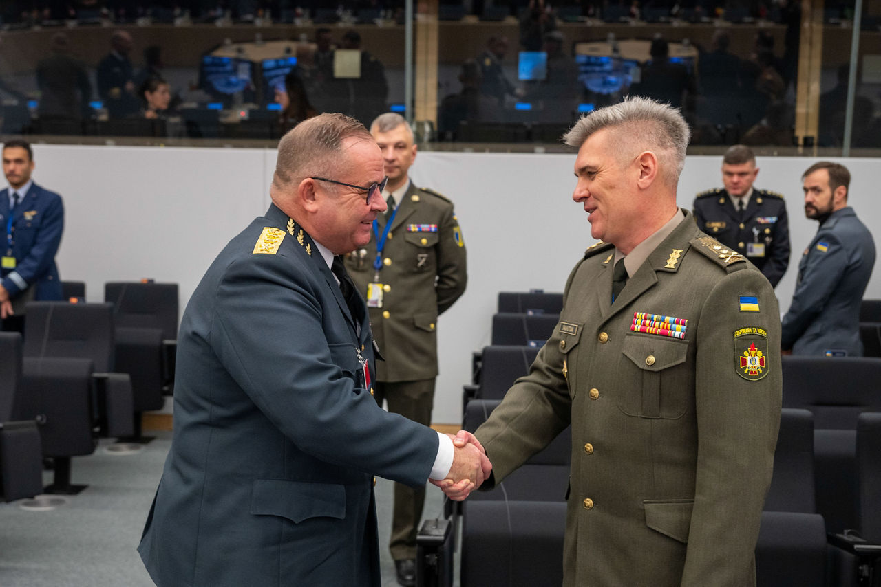 Left to Right - The Chief of Defence of Sweden, General Michael Claesson, and the Military Representative of Ukraine, Major General Serhii Salkutsan