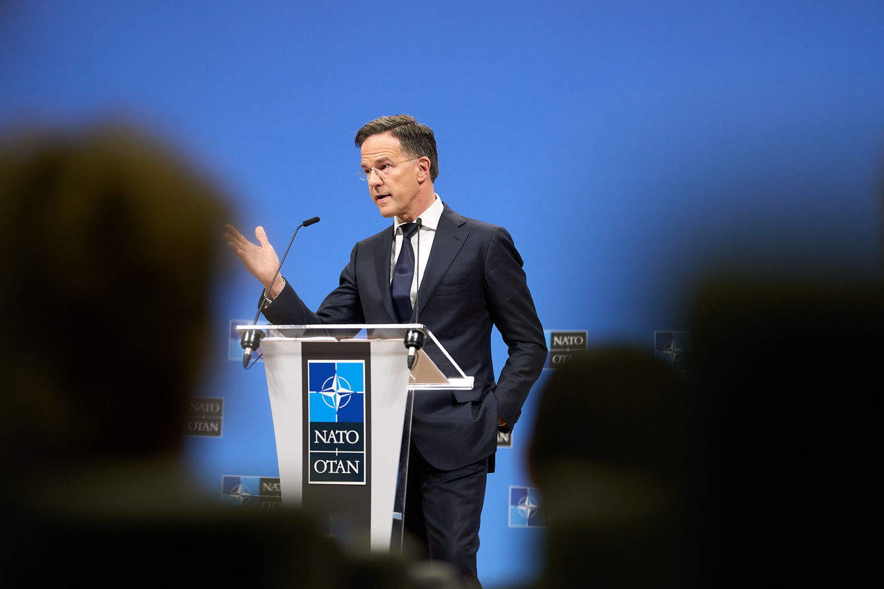 NATO Secretary General Mark Rutte press conference ahead of the meeting of NATO Ministers of Defence
