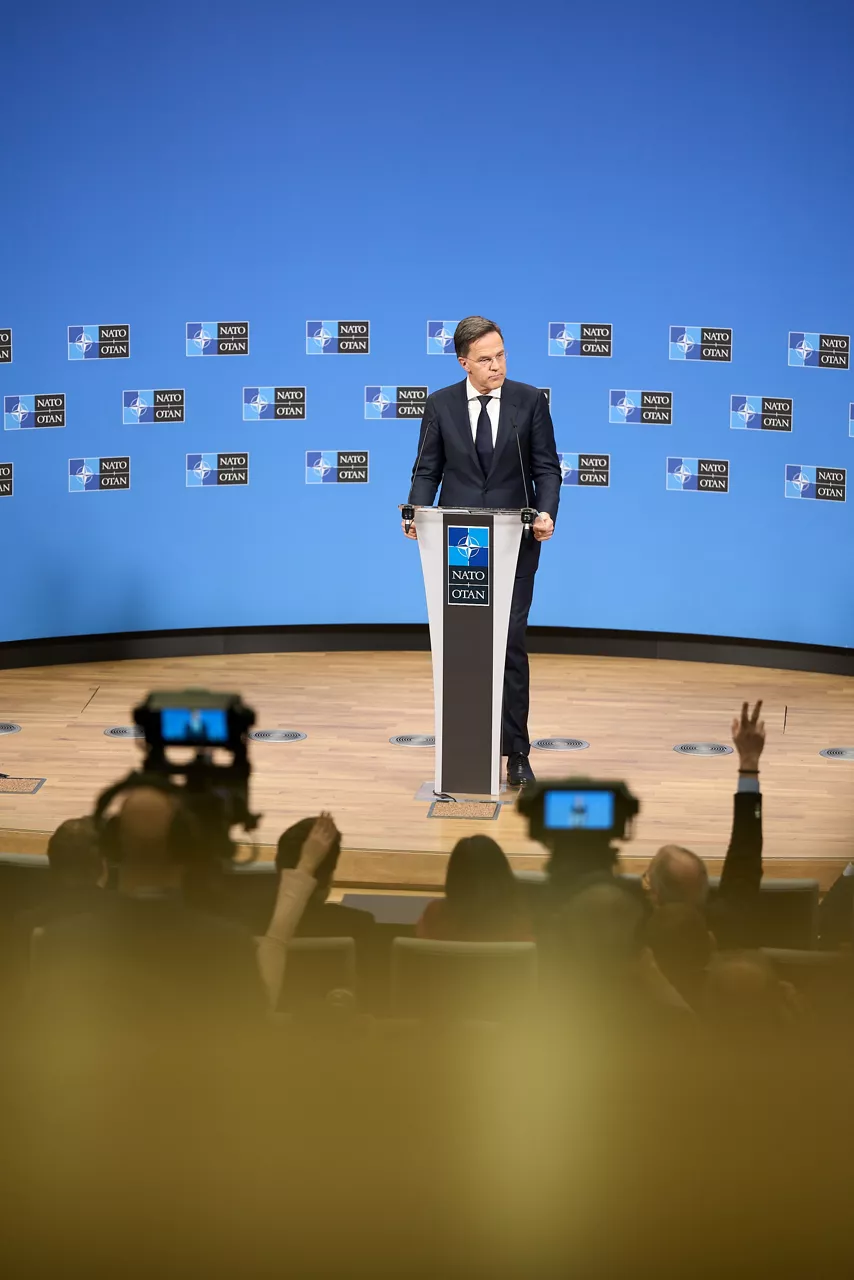 NATO Secretary General Mark Rutte press conference ahead of the meeting of NATO Ministers of Defence