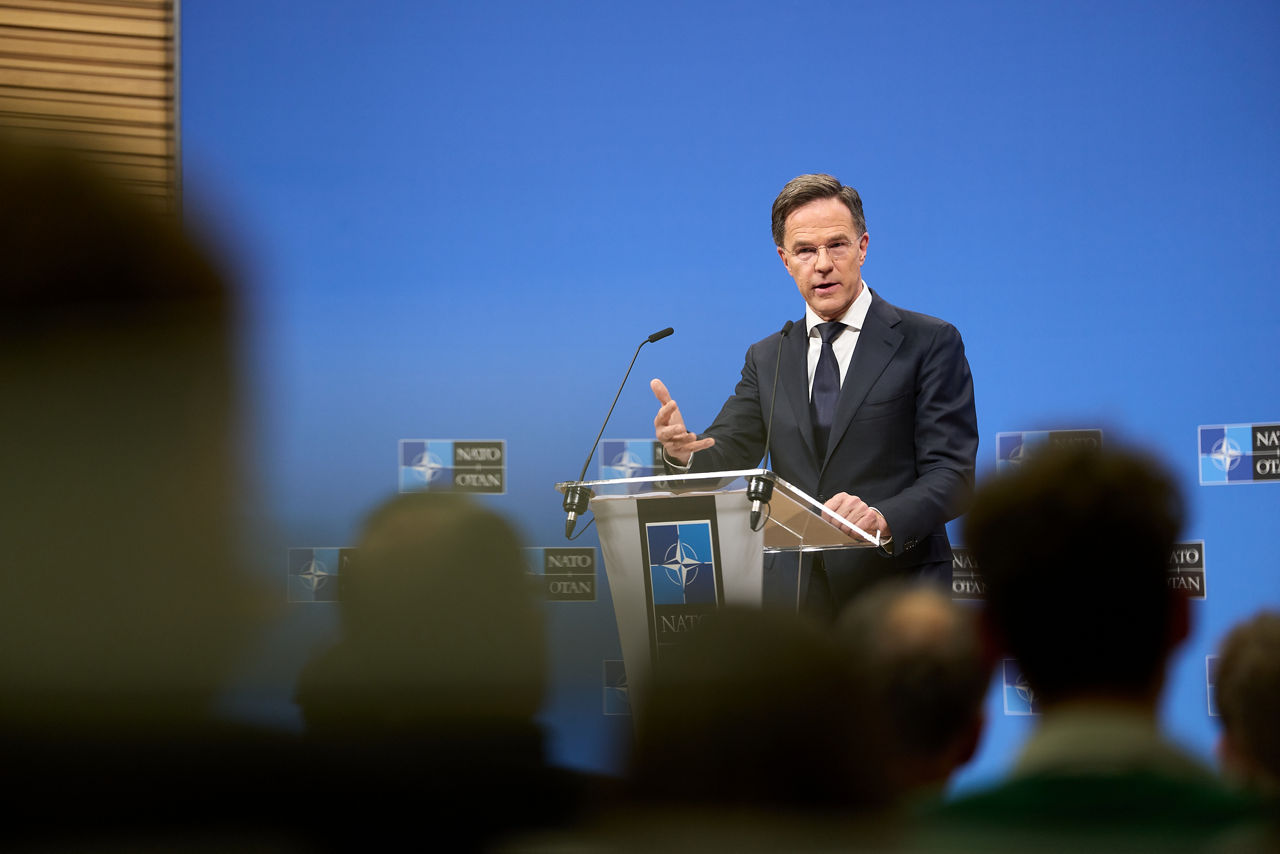 NATO Secretary General Mark Rutte press conference ahead of the meeting of NATO Ministers of Defence