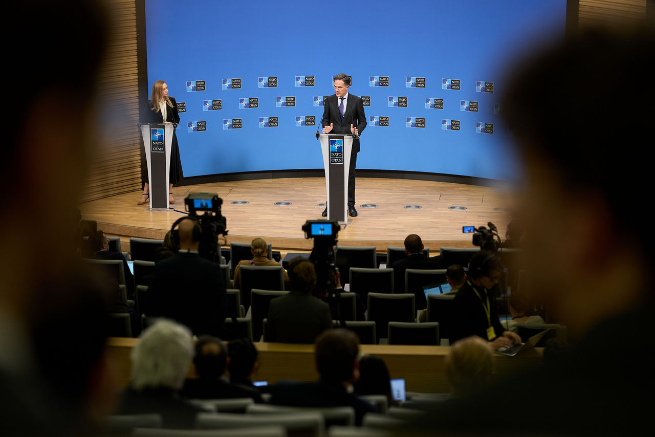 Press conference by NATO Secretary General Mark Rutte following the meeting of NATO Ministers of Defence on 12 February 2026 at NATO Headquarters in Brussels