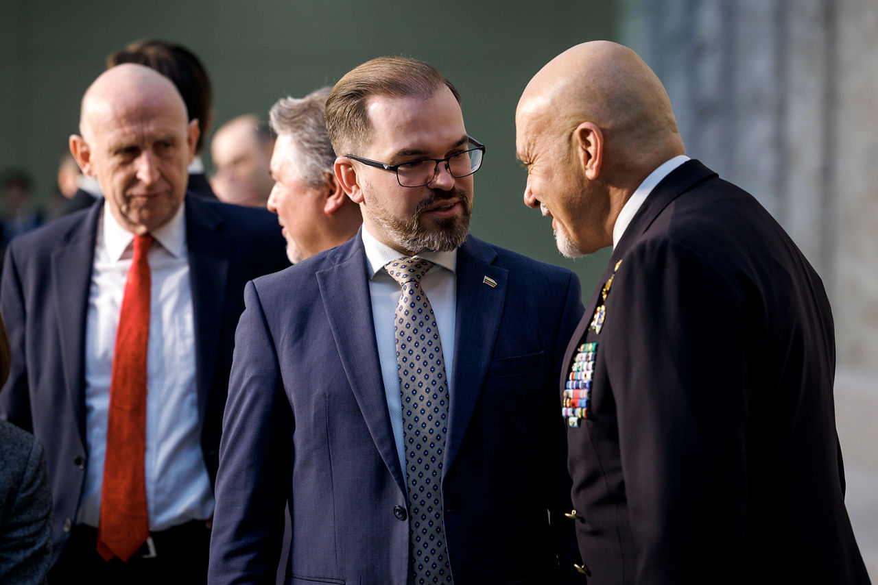 Robertas Kaunas, Minister of National Defence of Lithuania and Admiral Giuseppe Cavo Dragone, Chair of the Military Committee