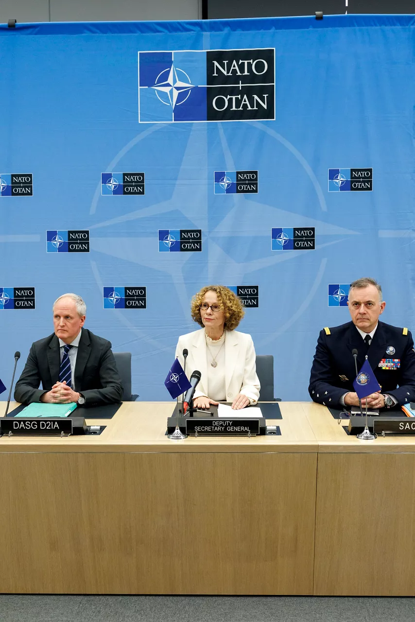Robert Weaver (Deputy Assistant Secretary General D2IA Division), NATO Deputy Secretary General Radmila Shekerinska and Supreme Allied Commander Transformation, Admiral Pierre Vandier
