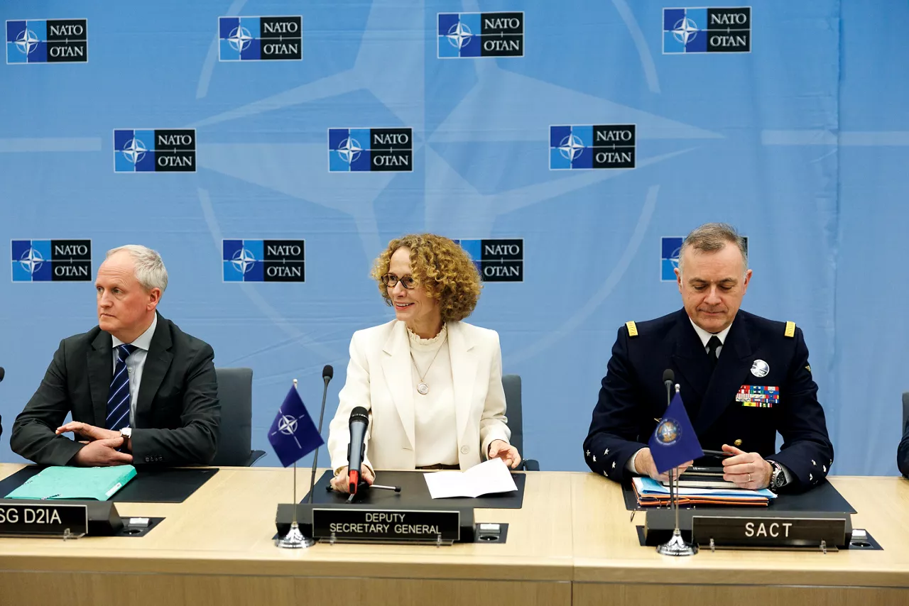 Robert Weaver (Deputy Assistant Secretary General D2IA Division), NATO Deputy Secretary General Radmila Shekerinska and Supreme Allied Commander Transformation, Admiral Pierre Vandier