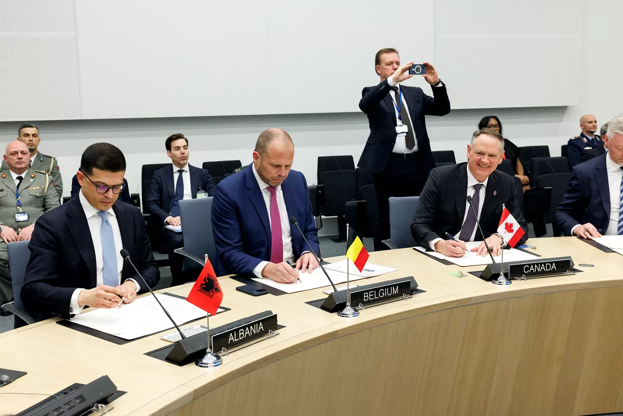 Pirro Vengu (Minister of Defence, Albania), Theo Francken (Minister of Defence, Belgium) and David McGuinty (Minister of Defence, Canada)
