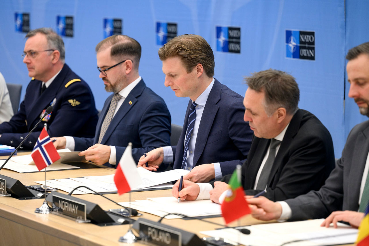 Supreme Allied Commander Transformation, Admiral Pierre Vandier, Robertas Kaunas (Minister of Defence, Lithuania), Ruben Brekelmans (Minister of Defence, Netherlands), Tore O. Sandvik (Minister of Defence, Norway) and Władysław Kosiniak-Kamysz (Minister of Defence, Poland) 