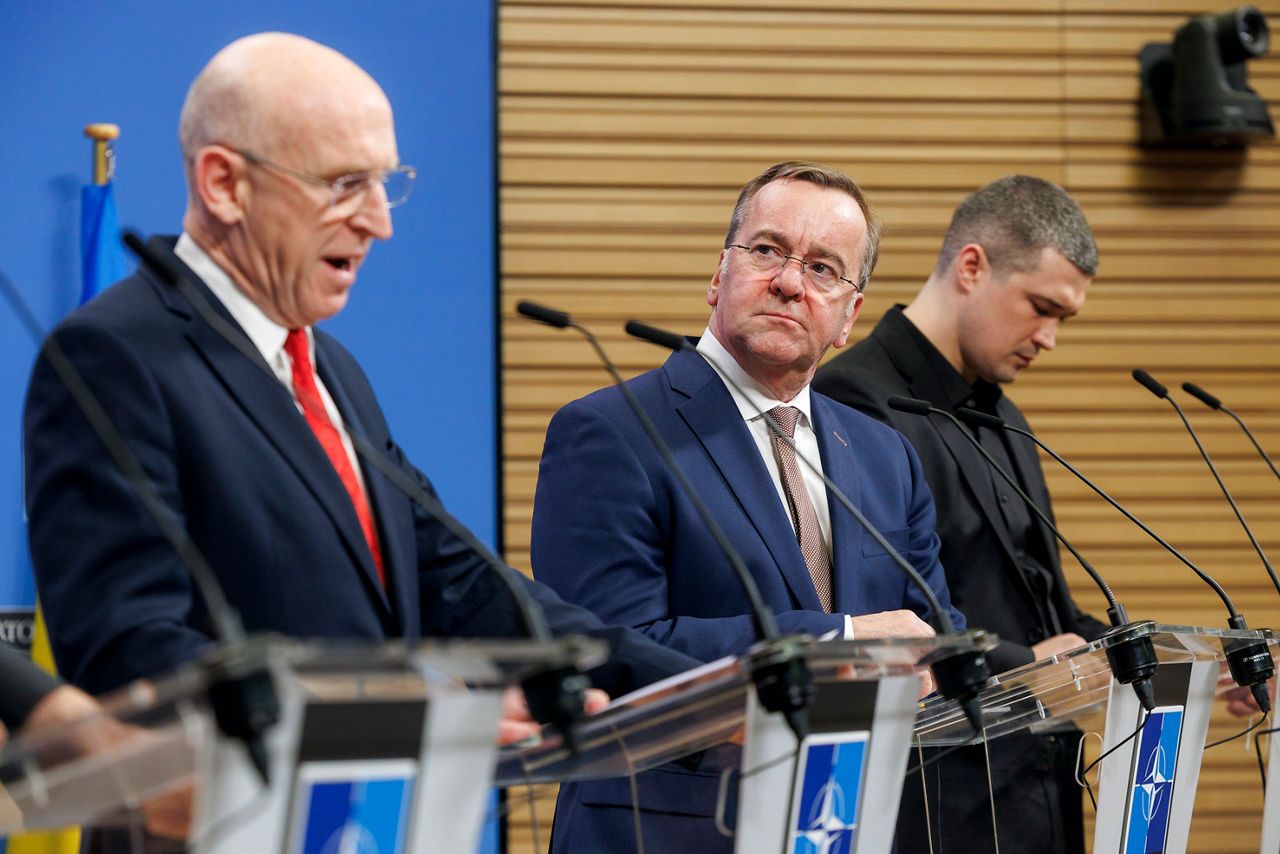 [from left to right] Secretary of Defence of the United Kingdom John Healey, Minister of Defence of Germany Boris Pistorius and the Minister of Defence of Ukraine Mykhailo Fedorov 