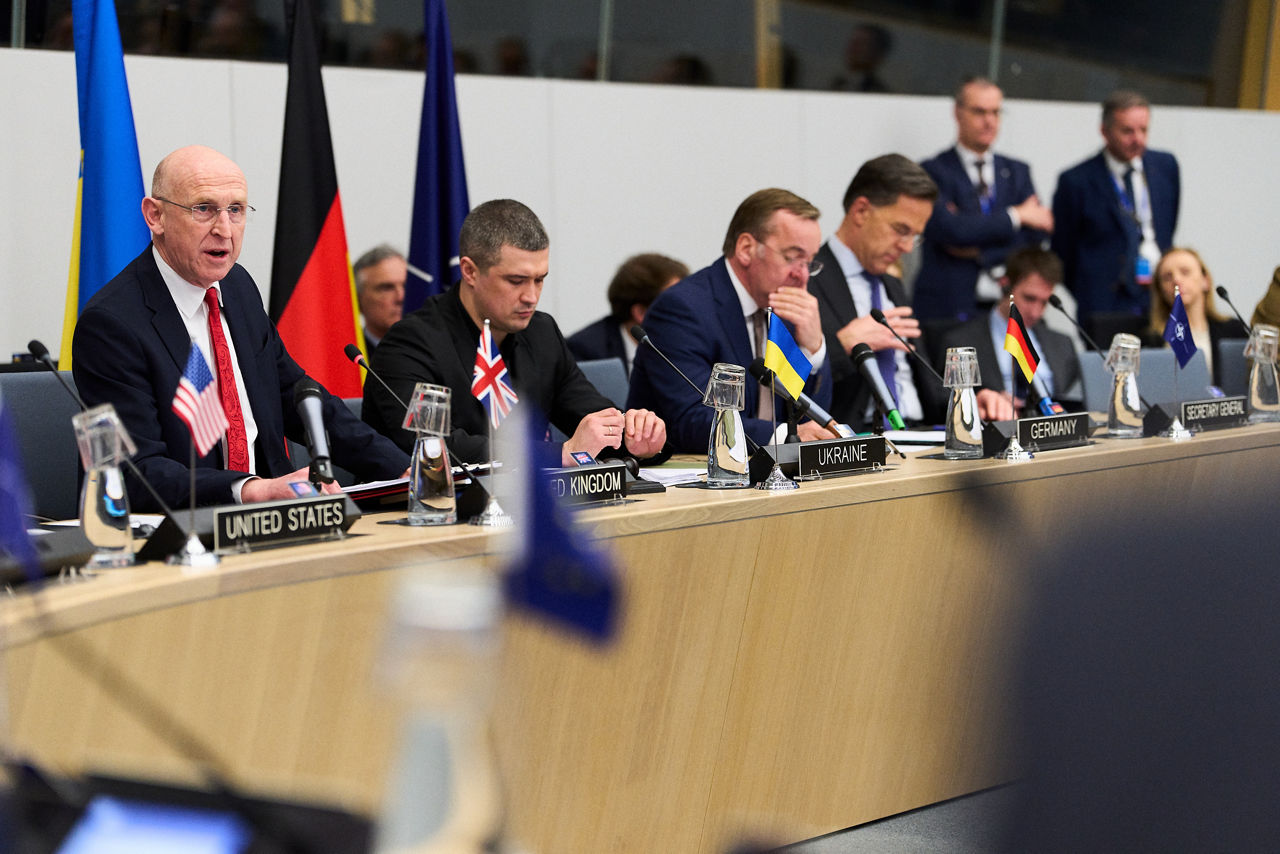 John Healey (Minister of Defence, United Kingdom), Mykhailo Fedorov (Minister of Defence, Ukraine), Boris Pistorius (Minister of Defence, Germany) and NATO Secretary General Mark Rutte