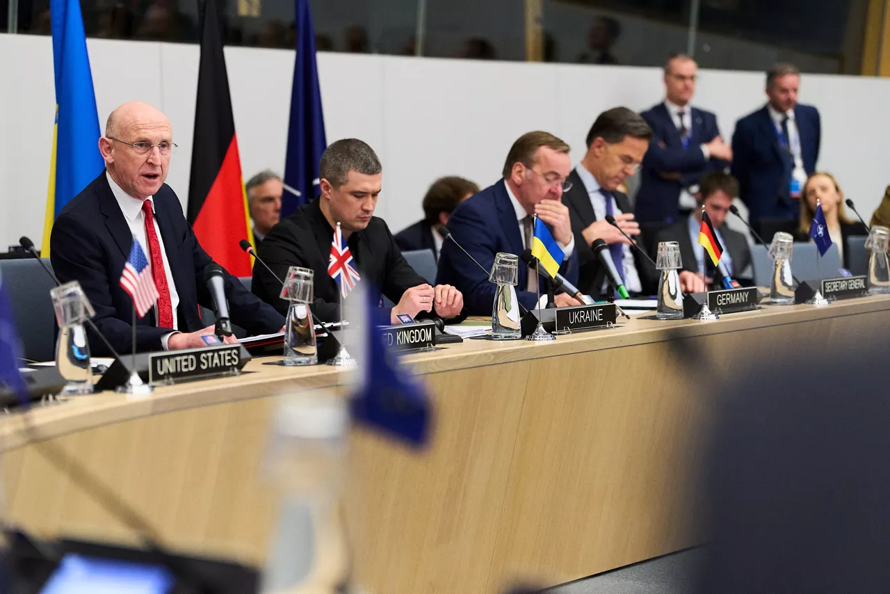 John Healey (Minister of Defence, United Kingdom), Mykhailo Fedorov (Minister of Defence, Ukraine), Boris Pistorius (Minister of Defence, Germany) and NATO Secretary General Mark Rutte