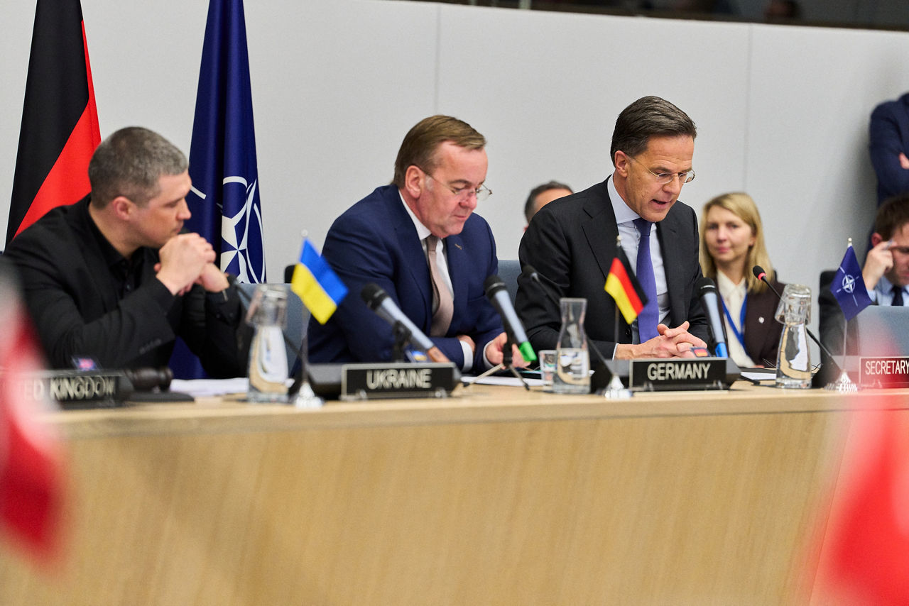 Mykhailo Fedorov (Minister of Defence, Ukraine), Boris Pistorius (Minister of Defence, Germany) and NATO Secretary General Mark Rutte