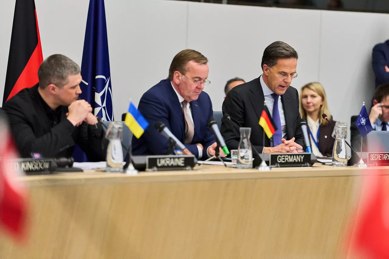 Mykhailo Fedorov (Minister of Defence, Ukraine), Boris Pistorius (Minister of Defence, Germany) and NATO Secretary General Mark Rutte