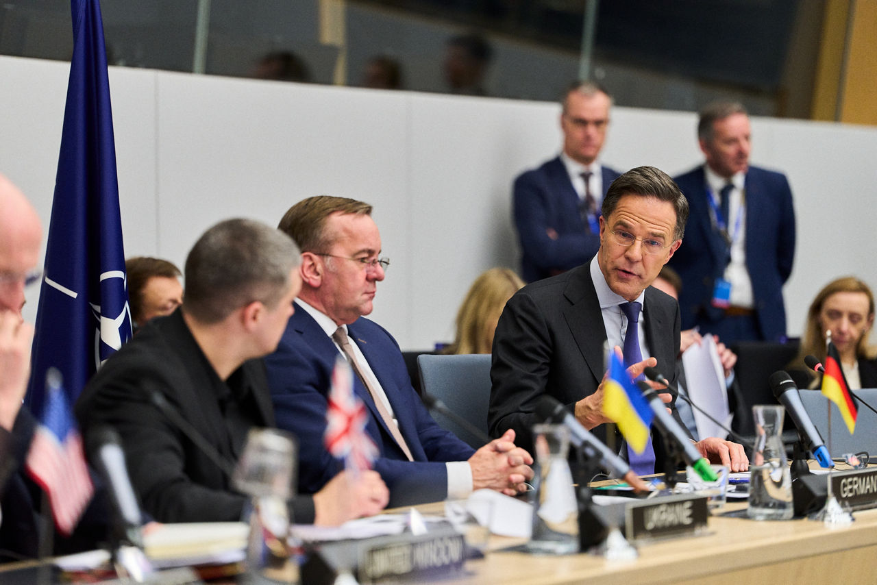 Mykhailo Fedorov (Minister of Defence, Ukraine), Boris Pistorius (Minister of Defence, Germany) and NATO Secretary General Mark Rutte