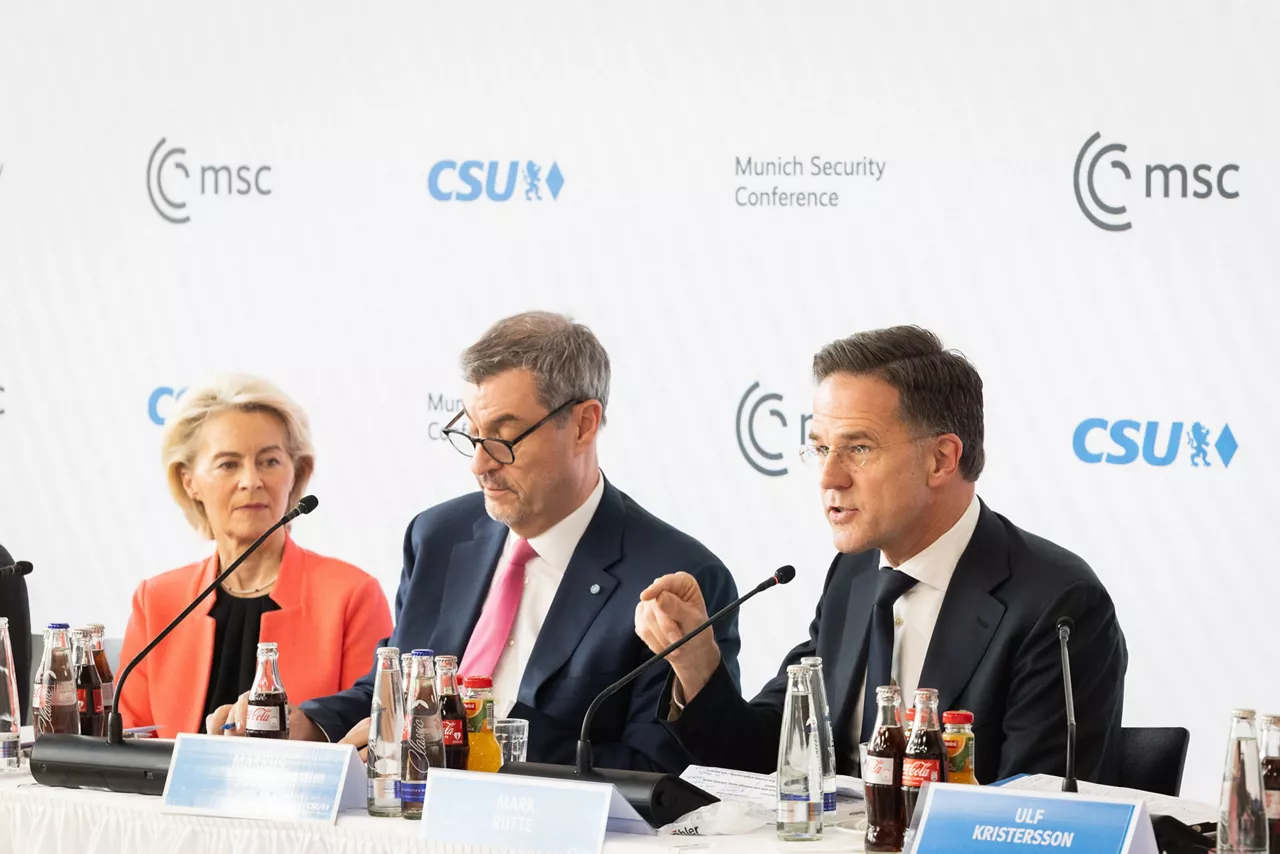 [from left to right] Ursula von der Leyen, President of the European Commission, Markus Söder, Minister-President of Bavaria and NATO Secretary General Mark Rutte