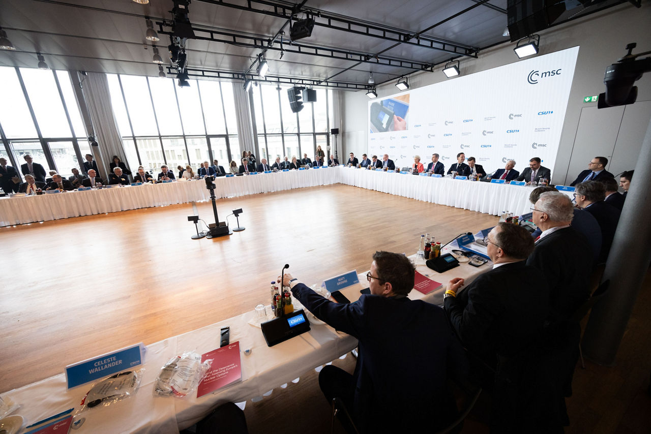 [from left to right] Ursula von der Leyen, President of the European Commission, Markus Söder, Minister-President of Bavaria, NATO Secretary General Mark Ruttee, Ulf Kristersson, Prime Minister of Sweden and Roger Wicker, US Senator, Chairman of the Senate Committee on Armed Services