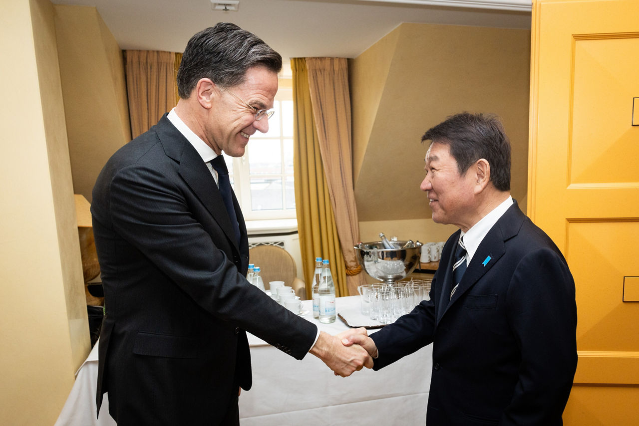 NATO Secretary General Mark Rutte meets with Toshimitsu Motegi, Minister of Foreign Affairs of Japan