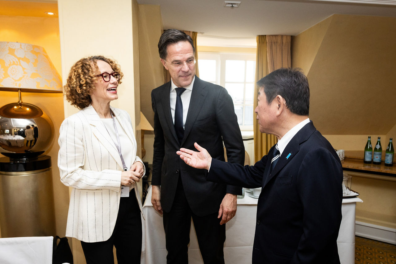 NATO Secretary General Mark Rutte and NATO Deputy Secretary General Radmila Shekerinska meet with Toshimitsu Motegi, Minister of Foreign Affairs of Japan