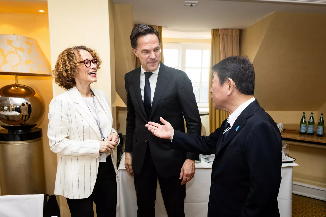 NATO Secretary General Mark Rutte and NATO Deputy Secretary General Radmila Shekerinska meet with Toshimitsu Motegi, Minister of Foreign Affairs of Japan
